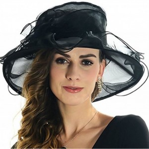 Sun Hats Womens Kentucky Derby Summer Wide Brim Organza Church Party Hats - Black - CP18CTM5Z0Z $13.10