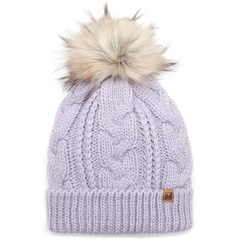 Skullies & Beanies Women's Soft Faux Fur Pom Pom Slouchy Beanie Hat with Sherpa Lined- Thick- Soft- Chunky and Warm - Lavende...