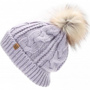 Skullies & Beanies Women's Soft Faux Fur Pom Pom Slouchy Beanie Hat with Sherpa Lined- Thick- Soft- Chunky and Warm - Lavende...