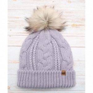 Skullies & Beanies Women's Soft Faux Fur Pom Pom Slouchy Beanie Hat with Sherpa Lined- Thick- Soft- Chunky and Warm - Lavende...