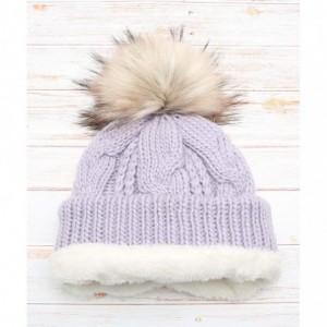 Skullies & Beanies Women's Soft Faux Fur Pom Pom Slouchy Beanie Hat with Sherpa Lined- Thick- Soft- Chunky and Warm - Lavende...