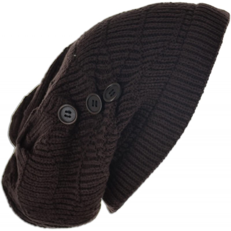 Baseball Caps Knit Button Beanie Hat Cap - Brown - CZ11HHNWNCD $6.74