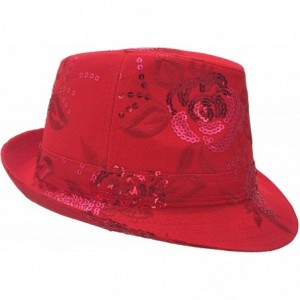 Fedoras Sequin Floral Fedora Hat - Red - CL17AZIXH54 $28.88