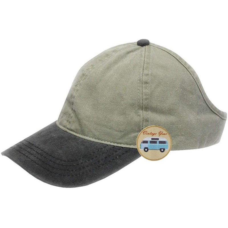 Baseball Caps Ponytail Open Back Washed Cotton Adjustable Baseball Cap - Black/Khaki - CW126053MO1 $8.88