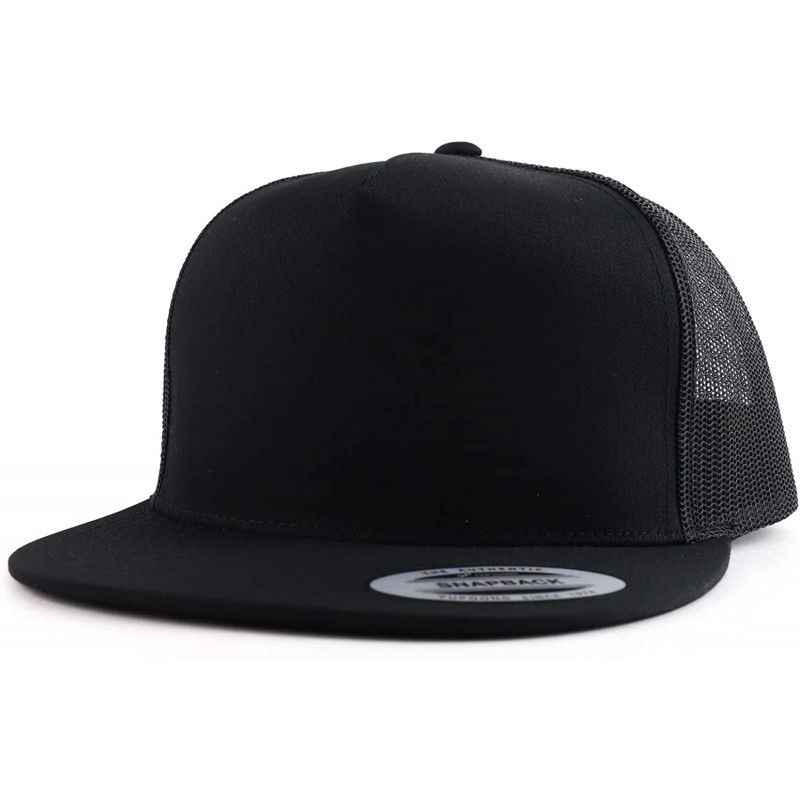 Baseball Caps Flexfit Oversize XXL Structured Blank 5 Panel Flatbill Snapback Mesh Cap - Black - CK18LNIHUKY $15.22