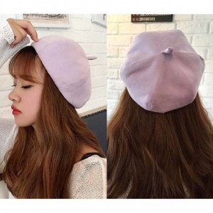 Berets Men Women Faux Suede French Beret Plain Color Artist Hat FFH390BEI - Ffh390 Purple - CS186NHIA9D $11.21