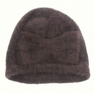 Skullies & Beanies Women's Angora Fur Beanie with Bow - Dark Brown - CW11R9K9QID $12.46