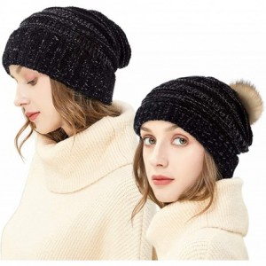 Skullies & Beanies 2 Pack Winter Hats for Women Slouchy Beanie for Women Beanie Hats - B1-beige/Black Beanie(2 Pack) - CS18AX...