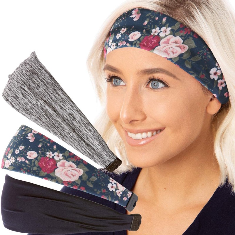 Headbands Adjustable Cute Fashion Sports Headbands Xflex Wide Hairband for Women Girls & Teens - 3pk Grey/Floral/Navy Xflex -...