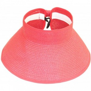 Visors Women's Summer UPF 50+ Packable Roll up Wide Brim Sun Beach Visor Cap Straw Hat. - Red - CL17YGY7K4O $18.70