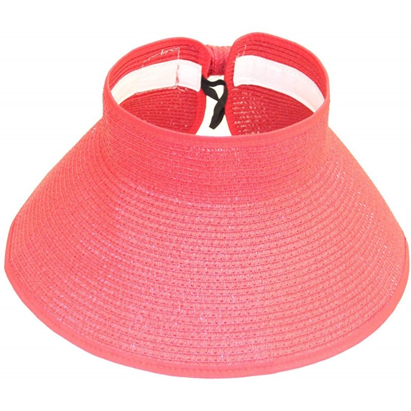 Visors Women's Summer UPF 50+ Packable Roll up Wide Brim Sun Beach Visor Cap Straw Hat. - Red - CL17YGY7K4O $10.11