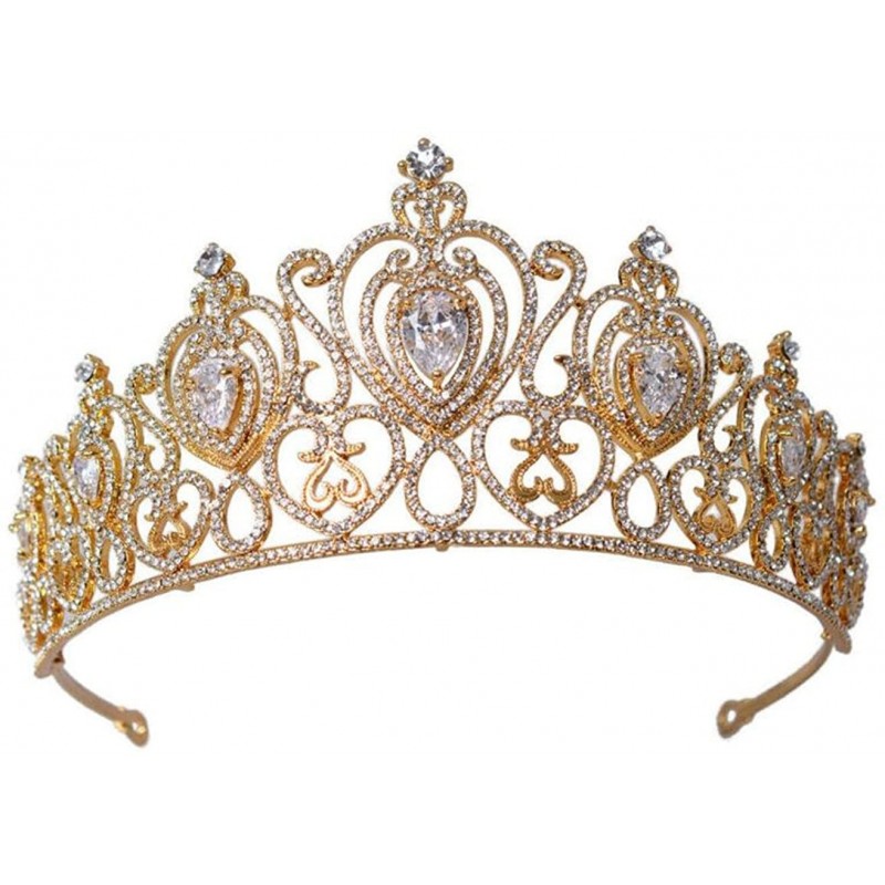 Headbands Queen Princess Tiara Crown Luxury AAA Zircon Rhinestone Wedding Bridal Headband(A1153) - Gold - CD185TR2IKT $38.97