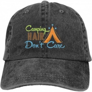 Baseball Caps Unisex Camping Hair Don't Care Vintage Adjustable Baseball Cap Denim Dad Hat - Black 4 - CS18NGDKD59 $24.02