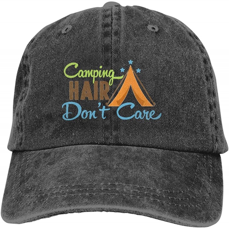 Baseball Caps Unisex Camping Hair Don't Care Vintage Adjustable Baseball Cap Denim Dad Hat - Black 4 - CS18NGDKD59 $11.54