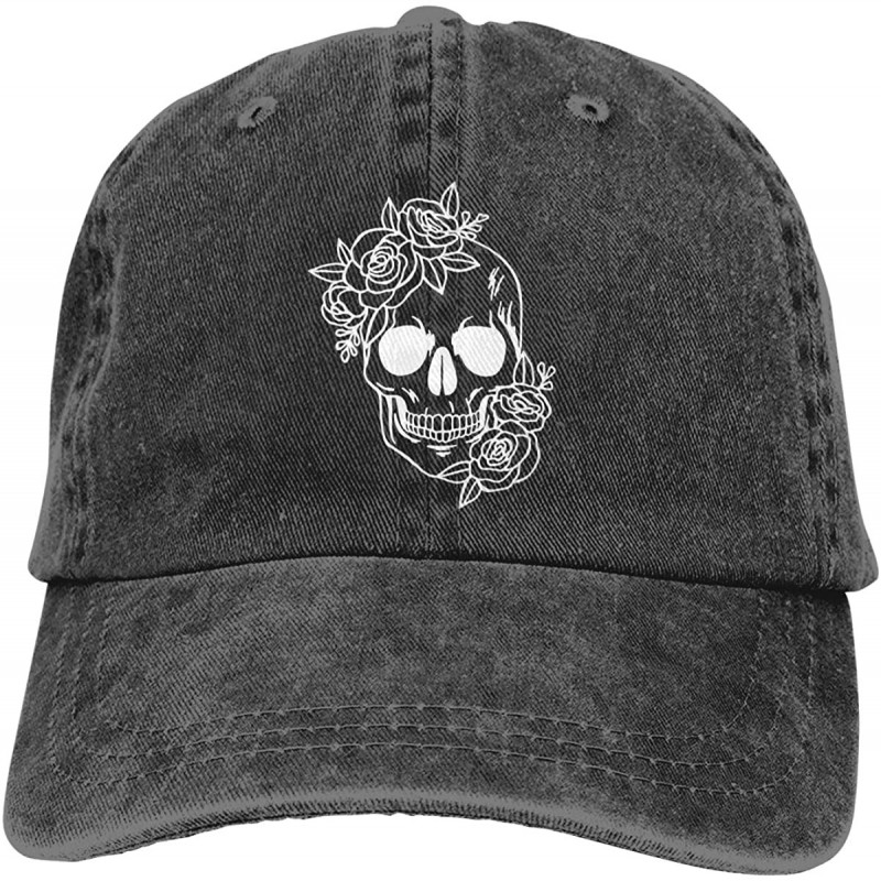 Baseball Caps Women's Floral Skull Baseball Caps Adjustable Washed Denim Dad Hat Black - C7196LW9DWS $11.03