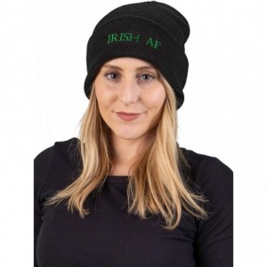 Skullies & Beanies Embroidered Beanie Dog Mom Gym Sports Holiday Knitted Hat Skull Cap - Irish Af - Black - C518ON74SRG $13.36