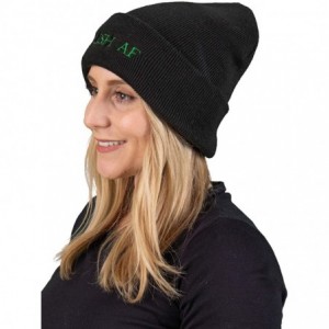 Skullies & Beanies Embroidered Beanie Dog Mom Gym Sports Holiday Knitted Hat Skull Cap - Irish Af - Black - C518ON74SRG $13.36
