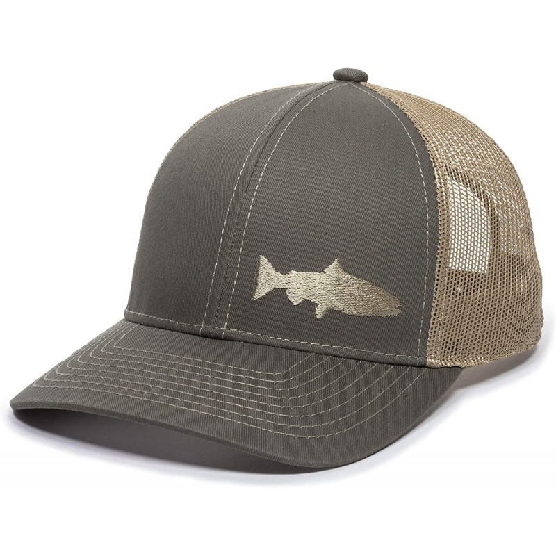 Baseball Caps Fish Silhouettes Trucker Hat - Adjustable Baseball Cap w/Snapback Closure - Trout (Olive W/ Tan Mesh) - CK196WU...