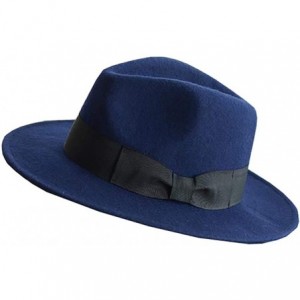 Fedoras Women's 100% Wool Felt Hat Jazz Hat Cowboy Hat with Big Bowknot - Blue - CB18A4H2M8E $33.90