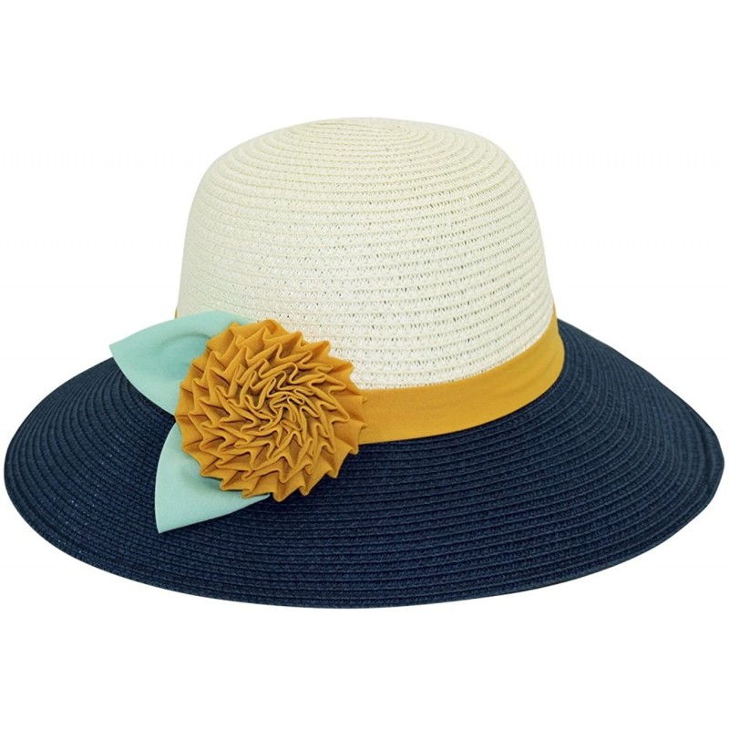 Sun Hats Women's Summer Sun Hat Bucket Hat - Single Flower - Navy Blue - CK11LHKYX6V $43.34