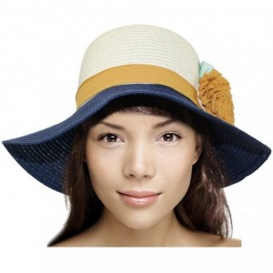 Sun Hats Women's Summer Sun Hat Bucket Hat - Single Flower - Navy Blue - CK11LHKYX6V $19.14