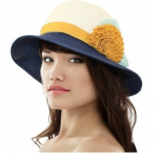 Sun Hats Women's Summer Sun Hat Bucket Hat - Single Flower - Navy Blue - CK11LHKYX6V $19.14