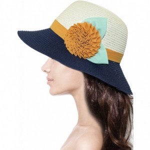 Sun Hats Women's Summer Sun Hat Bucket Hat - Single Flower - Navy Blue - CK11LHKYX6V $19.14