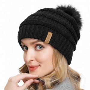 Skullies & Beanies Slouchy Beanie for Women Winter Hats Knit Warm Skull Ski Cap Faux Fur Pom Pom Hat Warm Ski Baggy Cap - C01...