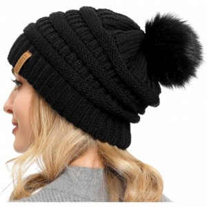 Skullies & Beanies Slouchy Beanie for Women Winter Hats Knit Warm Skull Ski Cap Faux Fur Pom Pom Hat Warm Ski Baggy Cap - C01...