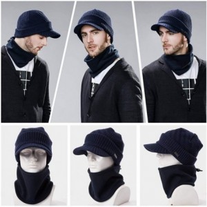 Newsboy Caps Unisex Knit Beanie Visor Cap Winter Hat Fleece Neck Scarf Set Ski Face Mask 55-61cm - 69311-navy Set - C918KM9IH...