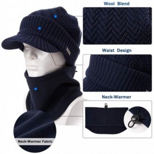 Newsboy Caps Unisex Knit Beanie Visor Cap Winter Hat Fleece Neck Scarf Set Ski Face Mask 55-61cm - 69311-navy Set - C918KM9IH...