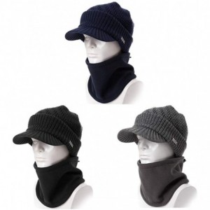 Newsboy Caps Unisex Knit Beanie Visor Cap Winter Hat Fleece Neck Scarf Set Ski Face Mask 55-61cm - 69311-navy Set - C918KM9IH...