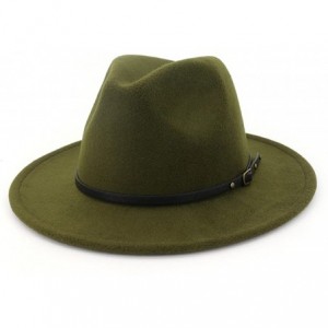 Fedoras Women Belt Buckle Fedora Hat - Olive-green - CT18G8XESDD $12.18