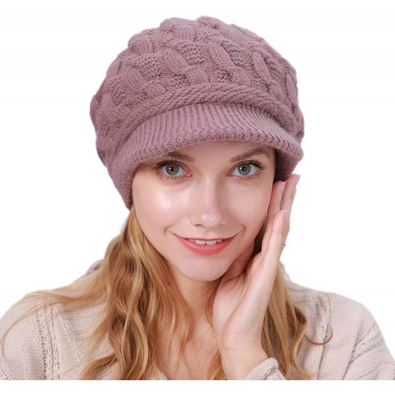 Newsboy Caps Women Warm Caps Beret Newsboy Winter Cap Snow Ski Outdoor Twist Knitted Hat with Visor - A-purple - C718Z5YLAG5 ...