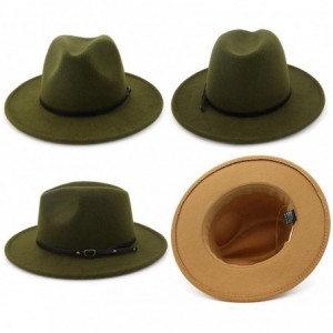 Fedoras Women Belt Buckle Fedora Hat - Olive-green - CT18G8XESDD $12.18