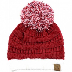 Skullies & Beanies Unisex College High School Team Color Two Tone Pom Pom Knit Beanie Hat - Burgundy/Wt - CU12LZIQ7E5 $12.41