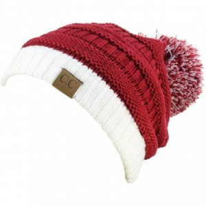 Skullies & Beanies Unisex College High School Team Color Two Tone Pom Pom Knit Beanie Hat - Burgundy/Wt - CU12LZIQ7E5 $12.41
