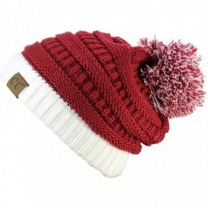 Skullies & Beanies Unisex College High School Team Color Two Tone Pom Pom Knit Beanie Hat - Burgundy/Wt - CU12LZIQ7E5 $12.41