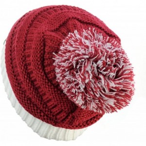 Skullies & Beanies Unisex College High School Team Color Two Tone Pom Pom Knit Beanie Hat - Burgundy/Wt - CU12LZIQ7E5 $12.41