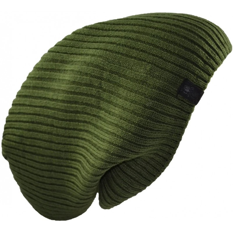 Skullies & Beanies Long Cable Slouchy Beanie Knit Hat 12" - Olive Green - CS11WQKM0WF $18.59