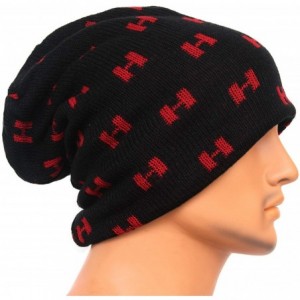 Skullies & Beanies Unisex Adult Winter Warm Slouch Beanie Long Baggy Skull Cap Stretchy Knit Hat Oversized - Blackred - C4129...