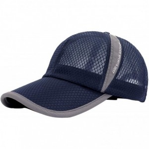 Sun Hats Unisex Mesh Tennis Cap Outdoor Anti-UV Quick Dry Adjustable Running Baseball Hat - Navy Blue - C518RXY6QIT $22.78