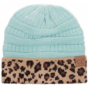 Skullies & Beanies Women Classic Solid Color with Leopard Cuff Beanie Skull Cap Mint - CO18HTIMKG5 $16.69