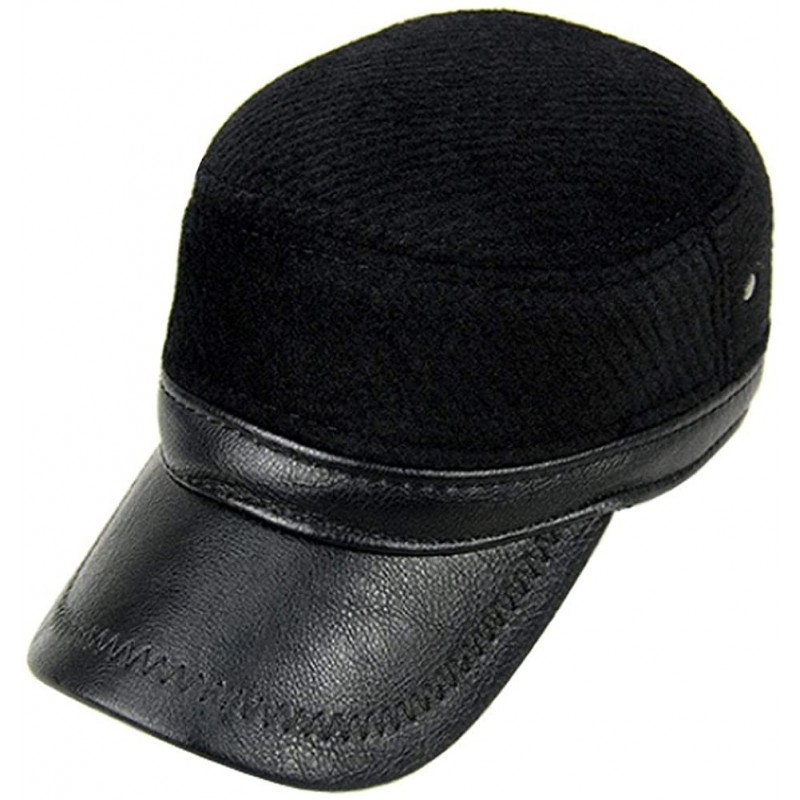 Newsboy Caps Men's Winter Warm Leather Peaked Baseball Cap Driving Hat with Earmuffs - S2-black - C218XNTTW5K $18.34