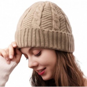 Skullies & Beanies Beanie for Men Women Winter Hat Cable Knit Beanies Mens Fleece Skull Hats Black Caps - Dark Apricot - CG18...