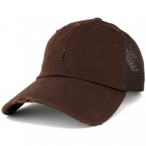 Baseball Caps Vintage Distressed Mesh Adjustable Trucker Cap - Brown - CE12O8XTWHW $10.81