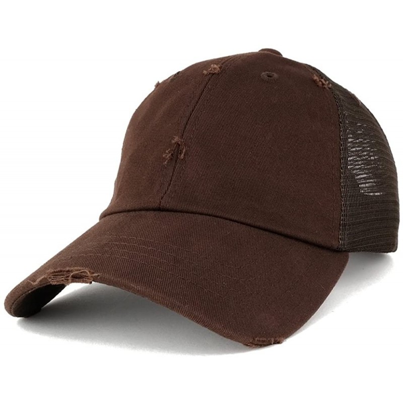 Baseball Caps Vintage Distressed Mesh Adjustable Trucker Cap - Brown - CE12O8XTWHW $10.81