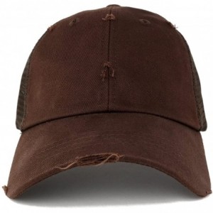 Baseball Caps Vintage Distressed Mesh Adjustable Trucker Cap - Brown - CE12O8XTWHW $10.81