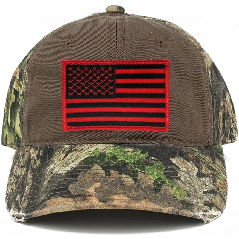 Baseball Caps US American Flag Patch Mossy Oak Realtree Camo Adjustable Cap - Choclate - Black Red Patch - CQ12MAEGU5C $18.43