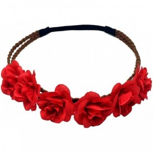 Headbands Women's Bohemian Beach Rose Flower Hoop Headband for Party - Red - CT12NFGRWVH $18.53